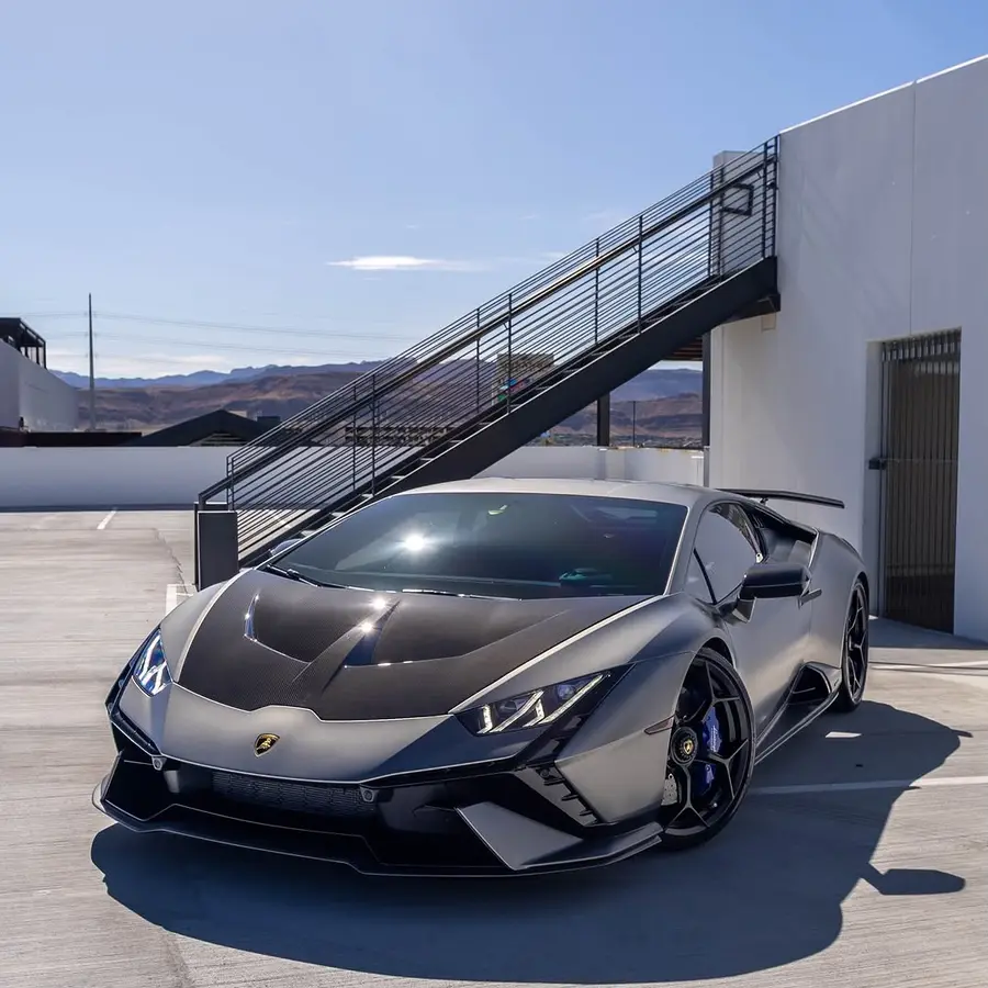 Grigio Titans Matte over Nero Ade. A naturally aspirated V10 delivering 630 horsepower exclusively to the rear wheels.
