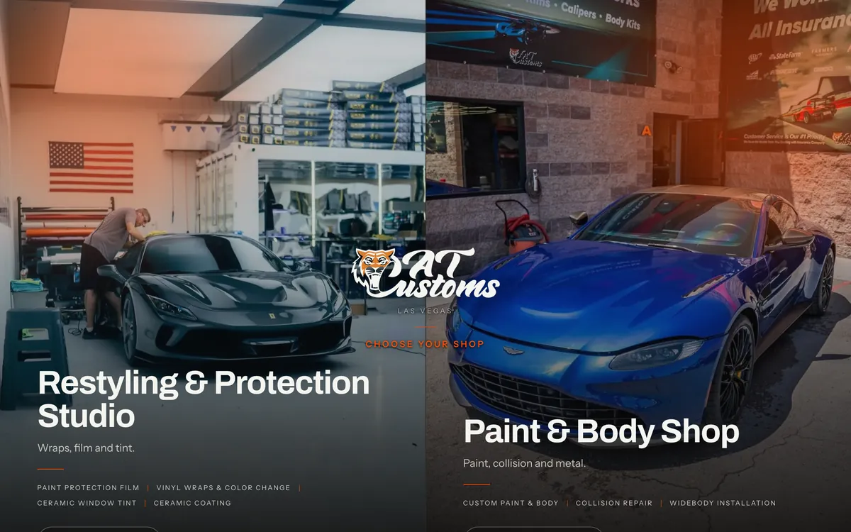 Auto customization website on a desktop, designed and built by Delvixo