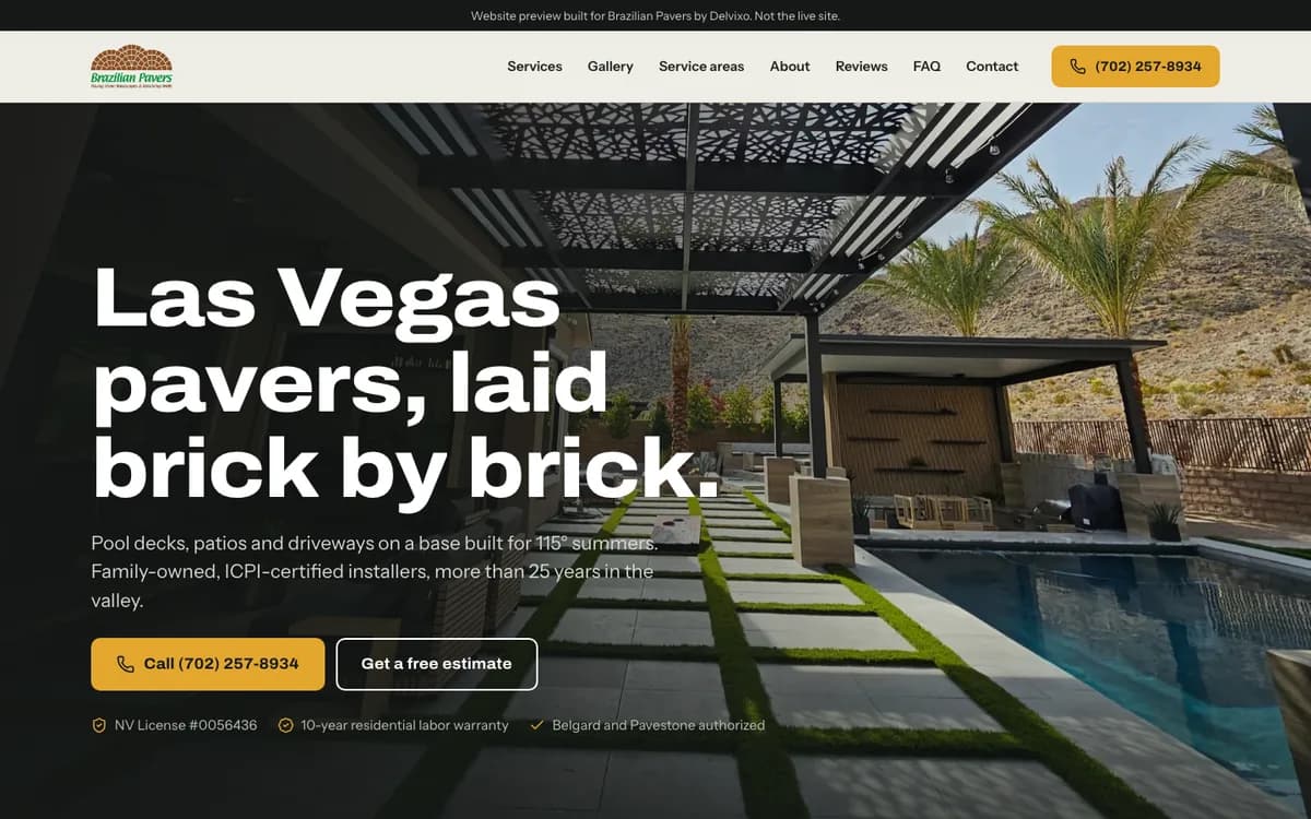 Pavers & outdoor living website on a desktop, designed and built by Delvixo