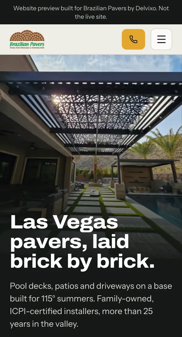 Pavers & outdoor living website on a phone