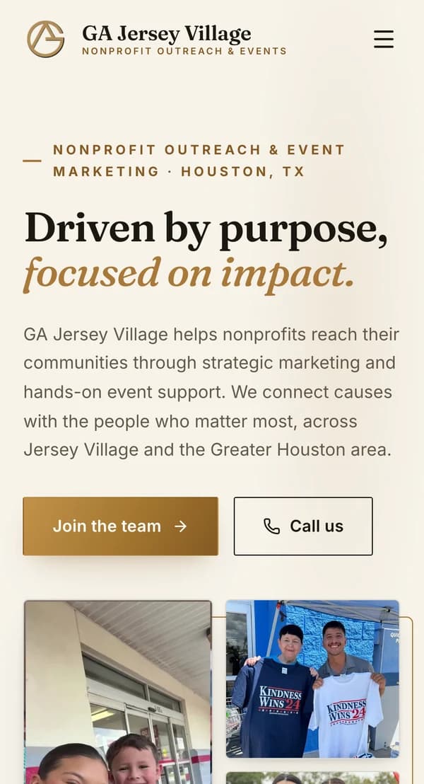 GA Jersey Village website shown on a phone, designed and built by Delvixo