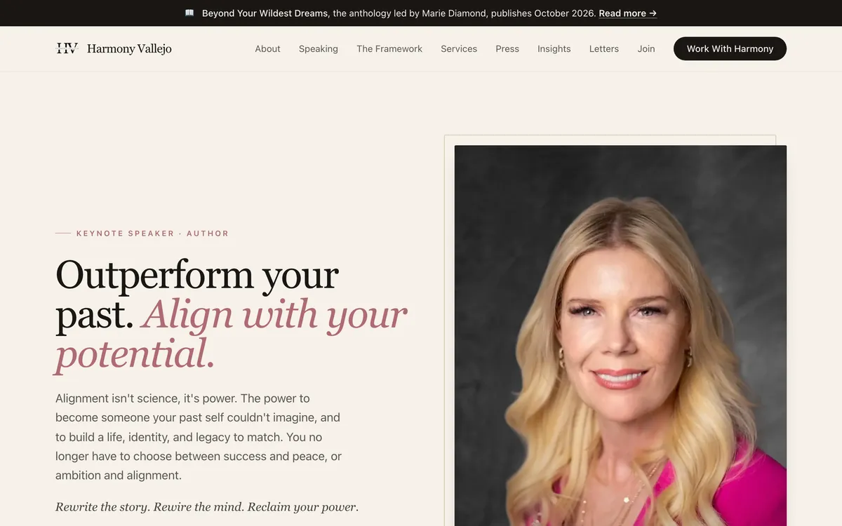Keynote speaker website on a desktop, designed and built by Delvixo