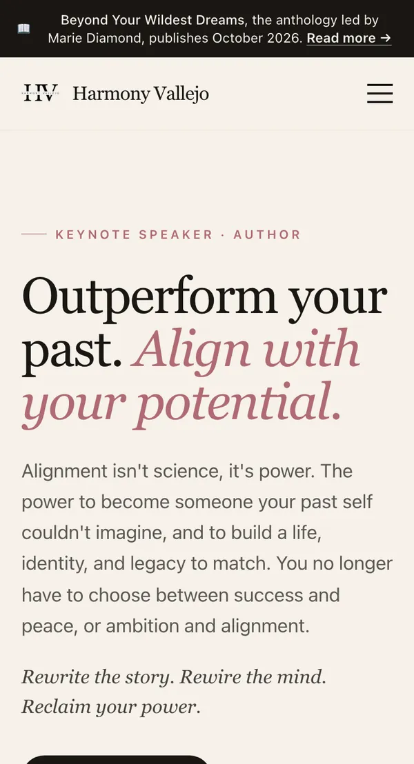Keynote speaker website on a phone