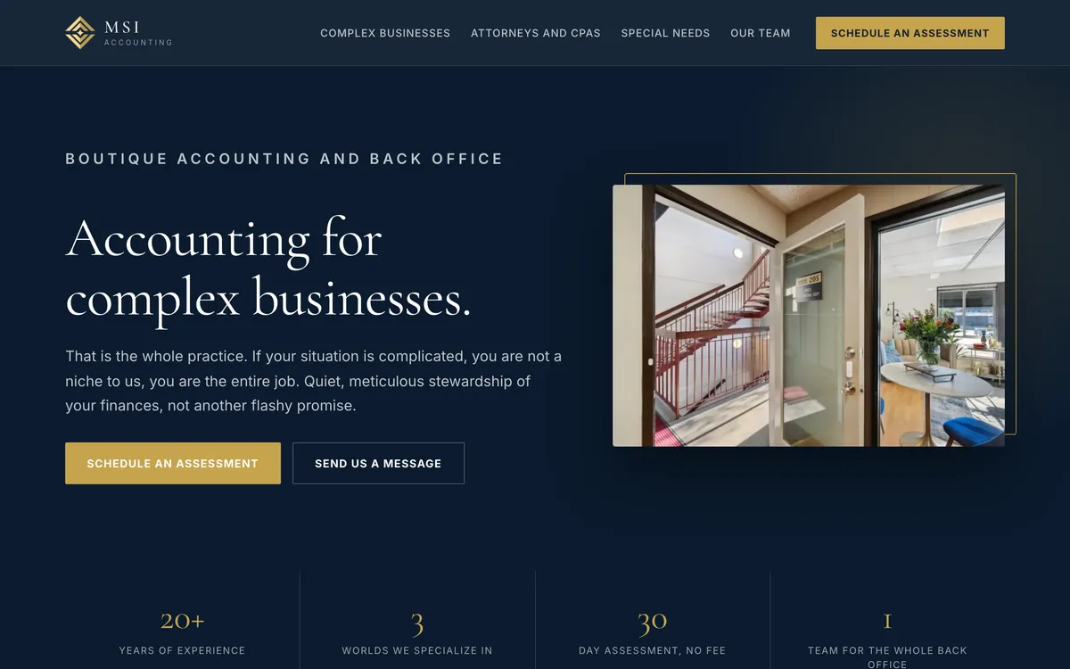 Accounting website on a desktop, designed and built by Delvixo