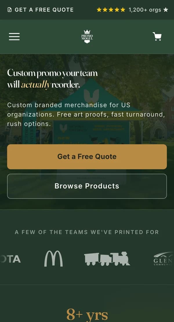 PromoMogul website shown on a phone, designed and built by Delvixo