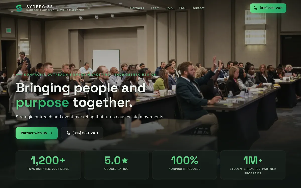 Nonprofit Outreach website on a desktop, designed and built by Delvixo